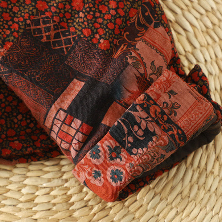 Buddha Stones Women's Ethnic Floral Long Sleeve Frog-buttons Cotton Thermal Jacket - image 9