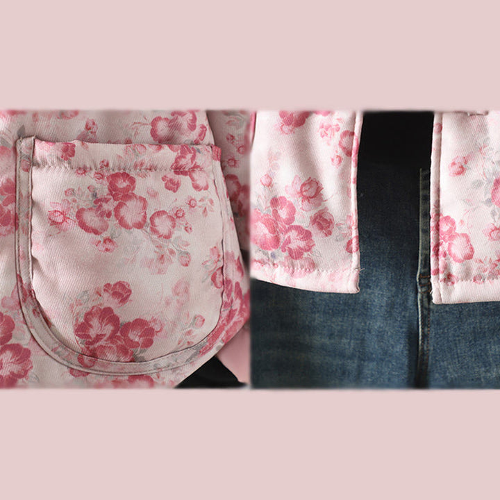 Buddha Stones Women's Commute LightPink Printing Floral Frog-buttons Cotton Long Sleeve Jacket - image 9