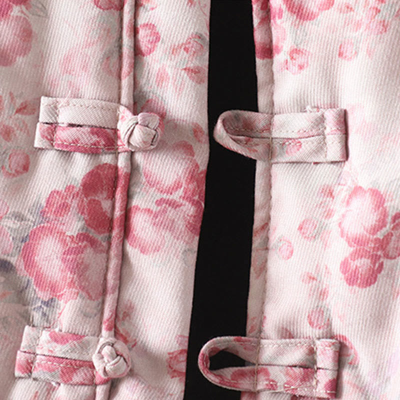 Buddha Stones Women's Commute LightPink Printing Floral Frog-buttons Cotton Long Sleeve Jacket - image 5