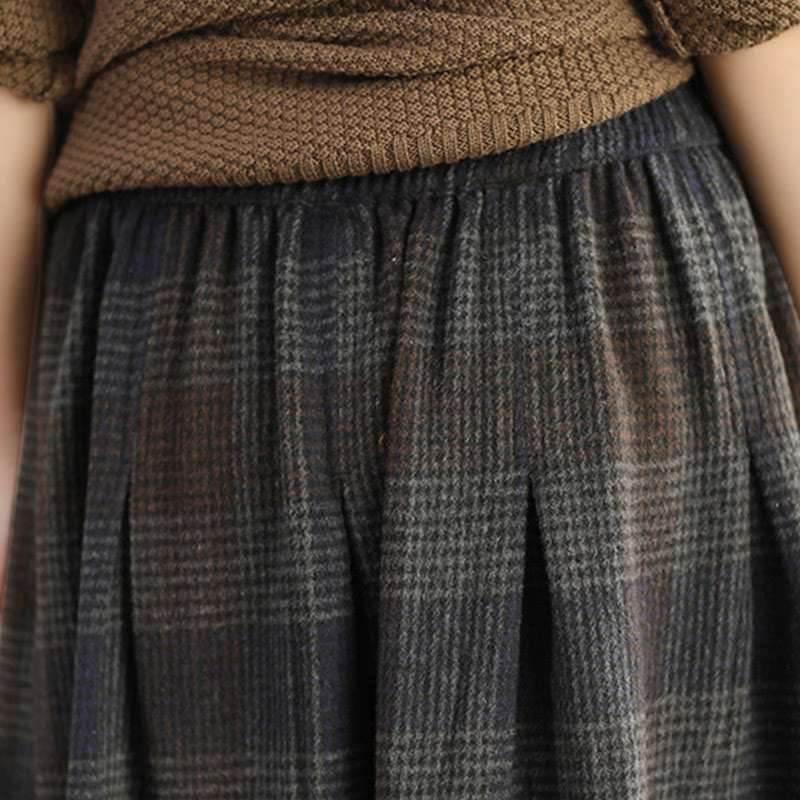 Buddha Stones Women's Winter Plaid Pattern Cotton Thermal 7-8 Length Skirt With Pockets - image 23