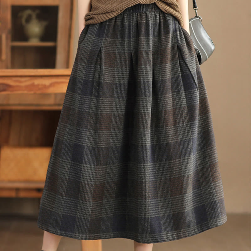 Buddha Stones Women's Winter Plaid Pattern Cotton Thermal 7-8 Length Skirt With Pockets - image 21