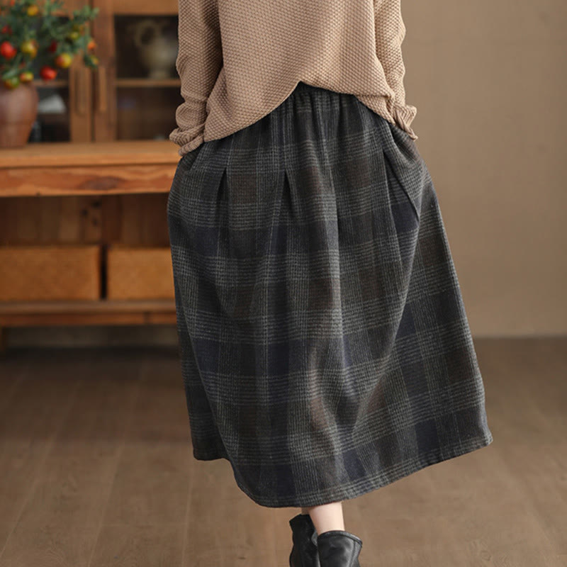 Buddha Stones Women's Winter Plaid Pattern Cotton Thermal 7-8 Length Skirt With Pockets - image 19