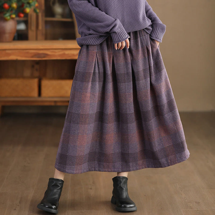 Buddha Stones Women's Winter Plaid Pattern Thermal 7-8 Length Skirt With Pockets - image 2