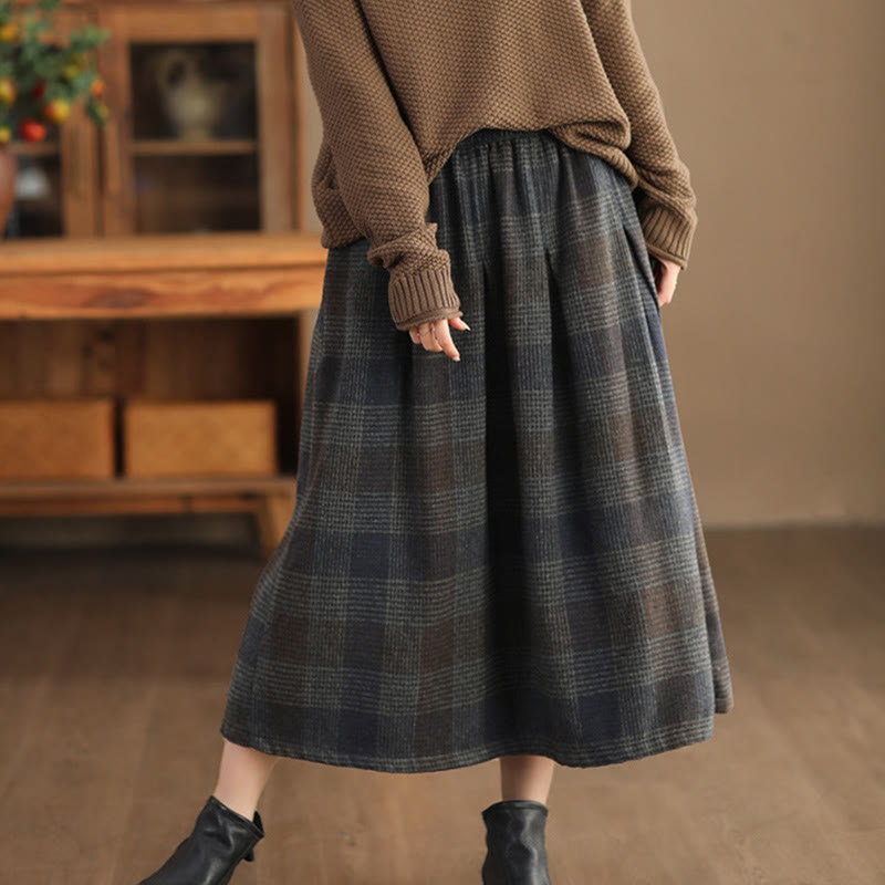 Buddha Stones Women's Winter Plaid Pattern Thermal 7-8 Length Skirt With Pockets - image 20