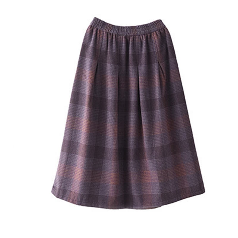 Buddha Stones Women's Winter Plaid Pattern Cotton Thermal 7-8 Length Skirt With Pockets - image 13