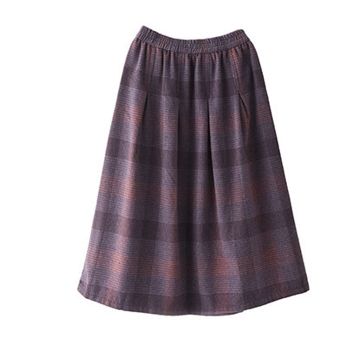 Buddha Stones Women's Winter Plaid Pattern Cotton Thermal 7-8 Length Skirt With Pockets - image 13