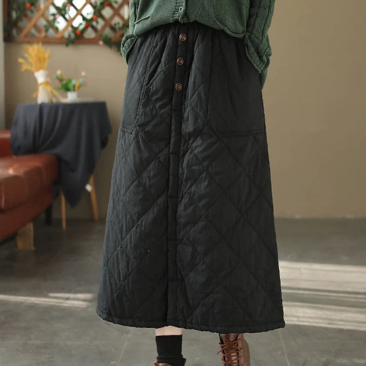 Buddha Stones Women's Plain Cotton Padded Thermal 7-8 Length Skirt With Pockets - image 11