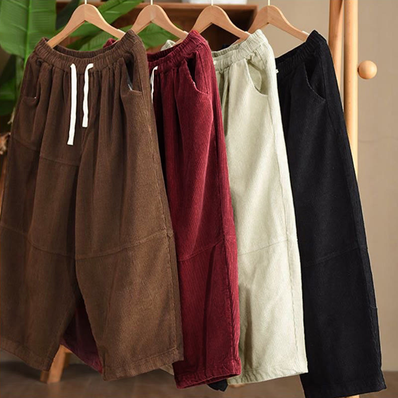Buddha Stones Women's Drawstring Design Cotton Corduroy Thermal Fleece-Lined Pants With Pockets - image 10