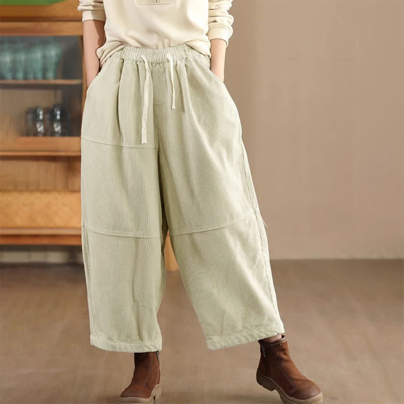 Buddha Stones Women's Drawstring Design Cotton Corduroy Thermal Fleece-Lined Pants With Pockets - Beige - US14，UK/AU18，EU46 (4XL) - image 4