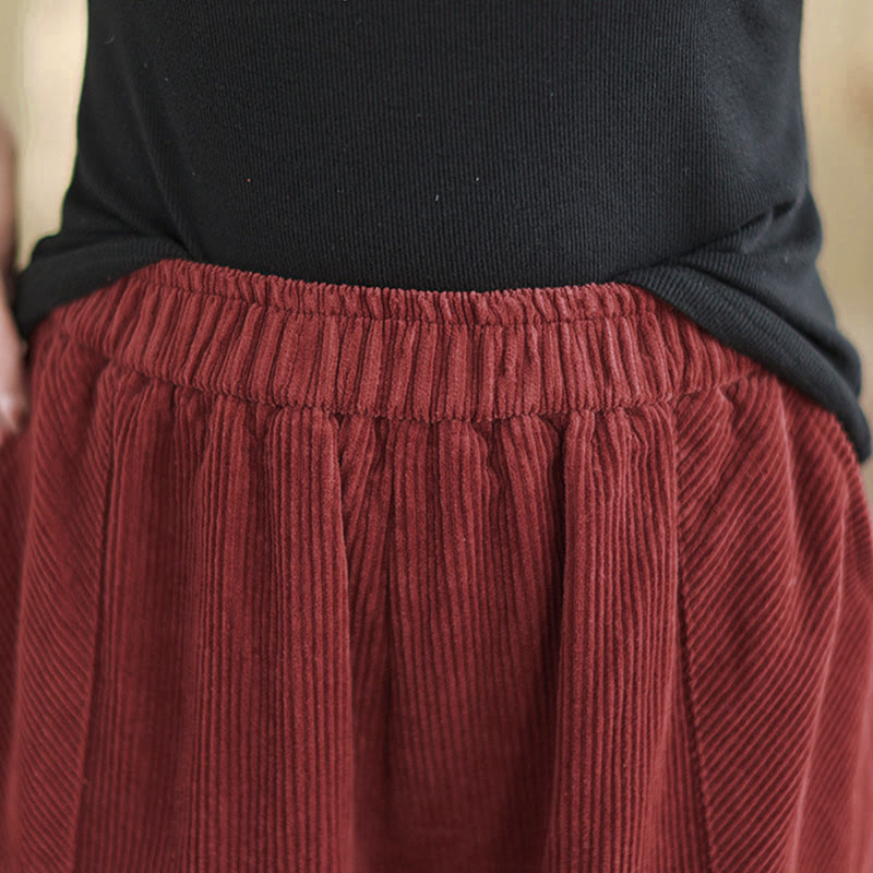 Buddha Stones Plain Elastic Waistband Design Women's Corduroy Harem Pants With Pockets - image 18