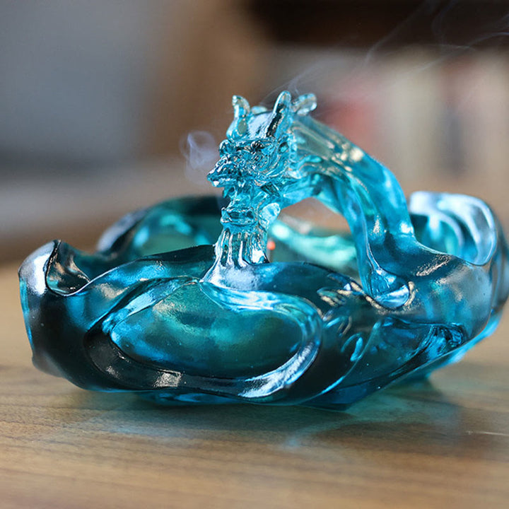Buddha Stones Handmade Blue Dragon Liuli Crystal Art Piece Success Home Office Decoration - image 1