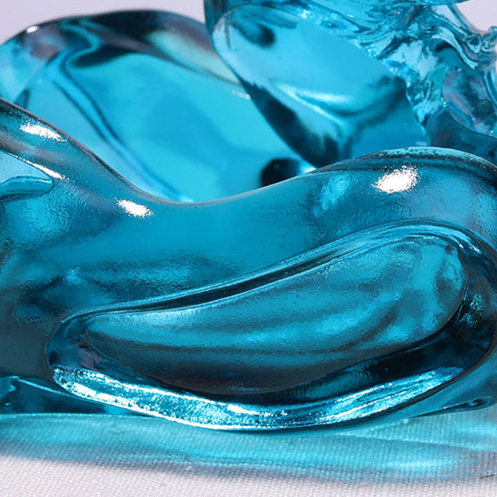 Buddha Stones Handmade Blue Dragon Liuli Crystal Art Piece Success Home Office Decoration - image 6