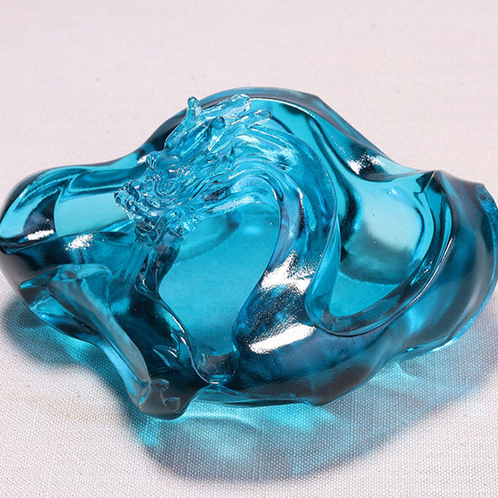 Buddha Stones Handmade Blue Dragon Liuli Crystal Art Piece Success Home Office Decoration - image 3