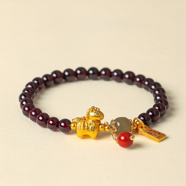 Buddha Stones Year Of The Horse Garnet Fu Character Lucky Fortune Charm Protection Bracelet - Horse get money - image 0