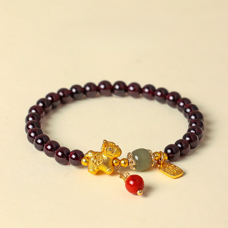 Buddha Stones Year Of The Horse Garnet Fu Character Lucky Fortune Charm Protection Bracelet - Horse get fate - image 10