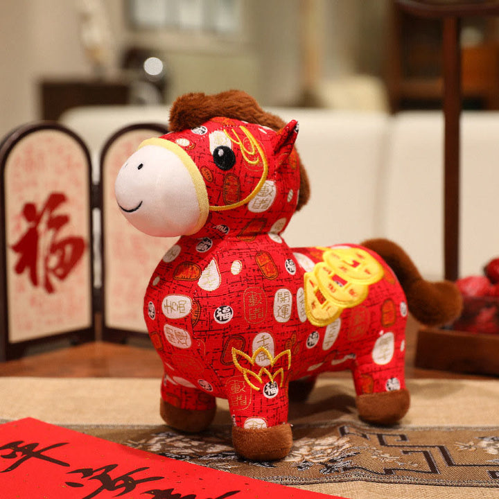 Buddha Stones Year of the Horse Copper Coins Plush Doll Home Decoration - Red - 21*10*22cm - image 1
