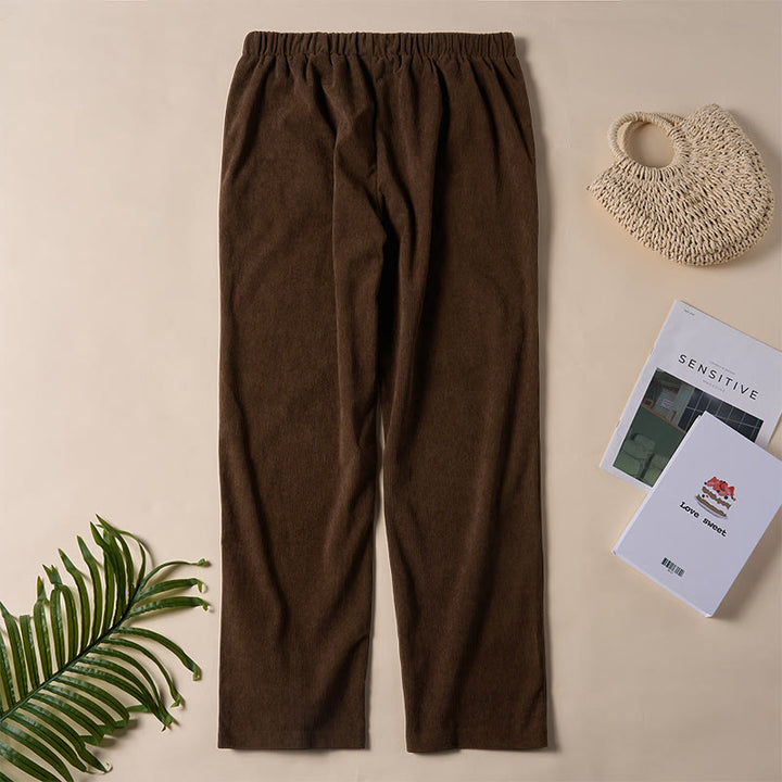 Buddha Stones Women's Commute Pure Color Corduroy Pants With Pockets - image 3
