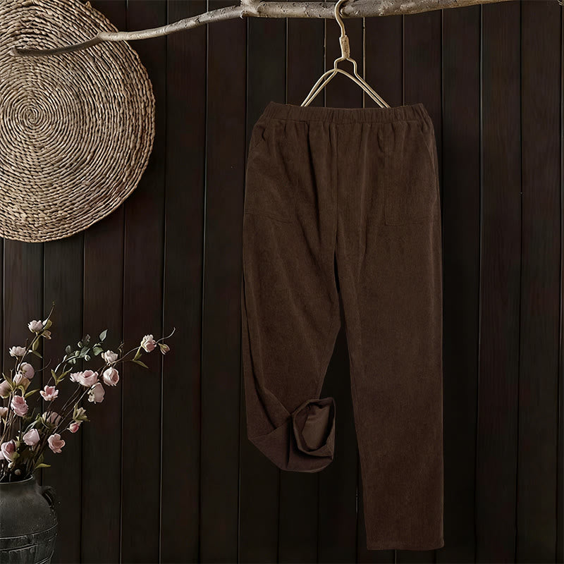 Buddha Stones Women's Commute Pure Color Corduroy Pants With Pockets - image 1
