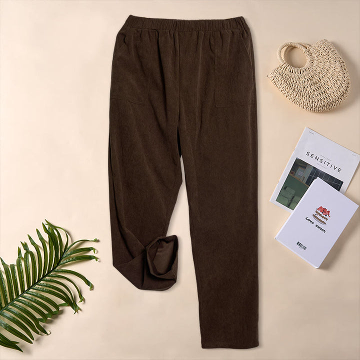 Buddha Stones Women's Commute Pure Color Corduroy Pants With Pockets - image 4