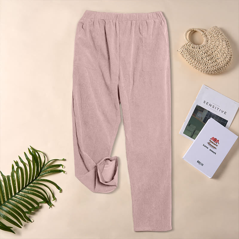 Buddha Stones Women's Commute Pure Color Corduroy Pants With Pockets - LightPink - US16，UK/AU20，EU48 (3XL) - image 25