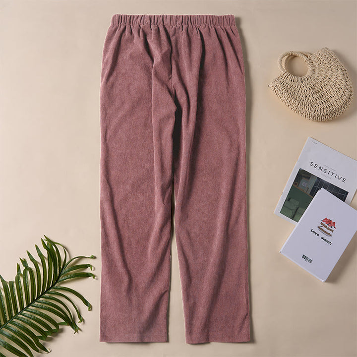 Buddha Stones Women's Commute Pure Color Corduroy Pants With Pockets - image 18
