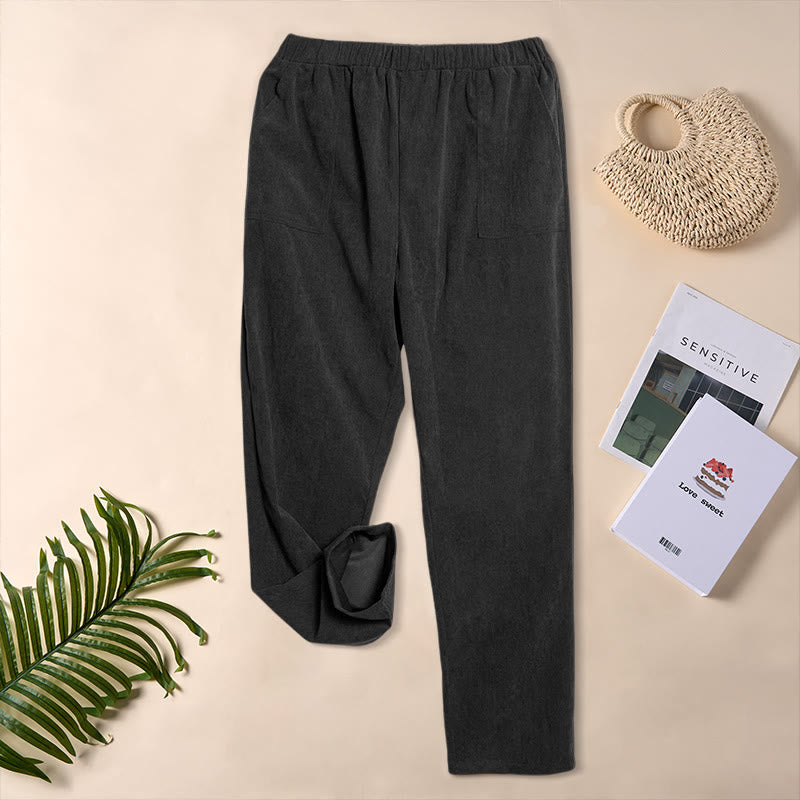 Buddha Stones Women's Commute Pure Color Corduroy Pants With Pockets - Black - US16，UK/AU20，EU48 (3XL) - image 13