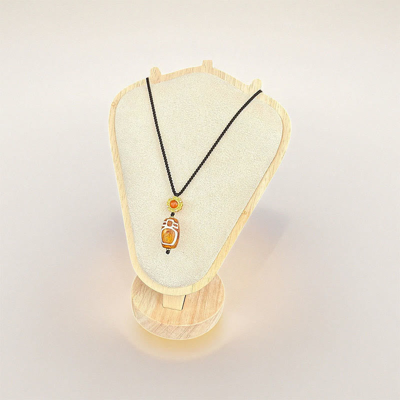 Buddha Stones Tibetan Agate Carved God of Wealth Nine-eye Dzi Bead Blessing Necklace Pendant - image 1