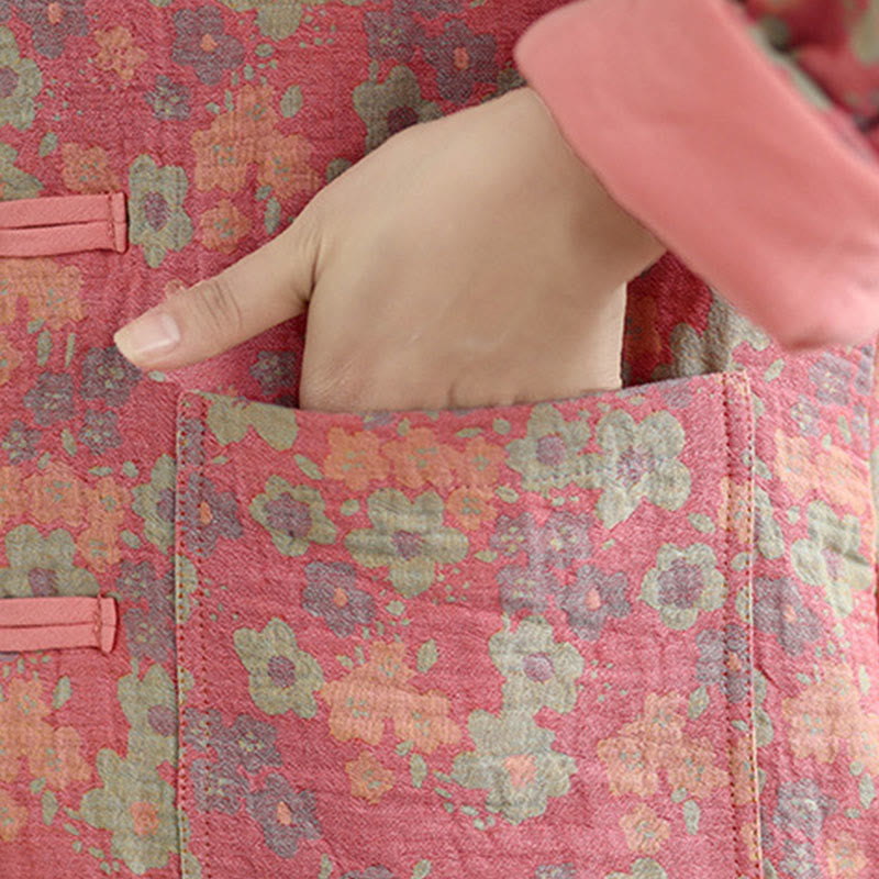 Buddha Stones Women's Winter Thicken Cotton Floral Pattern Long Sleeve Jacket With Pockets - image 15