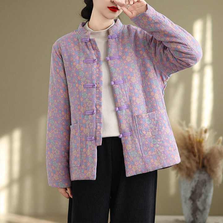 Buddha Stones Women's Winter Thicken Cotton Floral Pattern Long Sleeve Jacket With Pockets - image 19