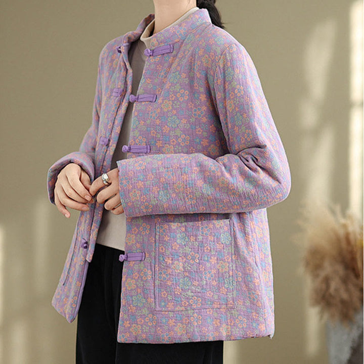 Buddha Stones Women's Winter Thicken Cotton Floral Pattern Long Sleeve Jacket With Pockets - image 20