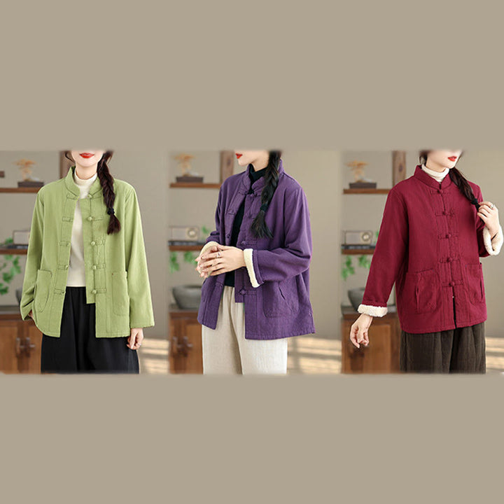 Buddha Stones Women's Plain Cotton-padded Buttons Design Long Sleeve Thermal Jacket With Pockets - image 29