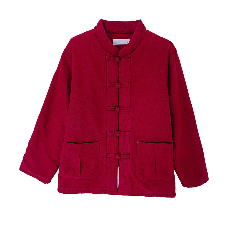 Buddha Stones Women's Plain Cotton-padded Buttons Design Long Sleeve Thermal Jacket With Pockets - image 7