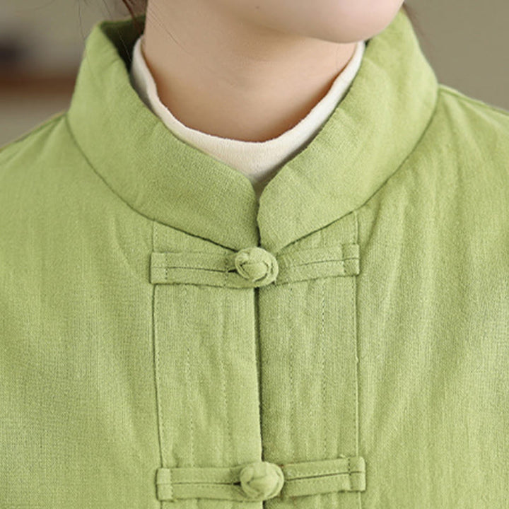 Buddha Stones Women's Plain Cotton-padded Buttons Design Long Sleeve Thermal Jacket With Pockets - image 21