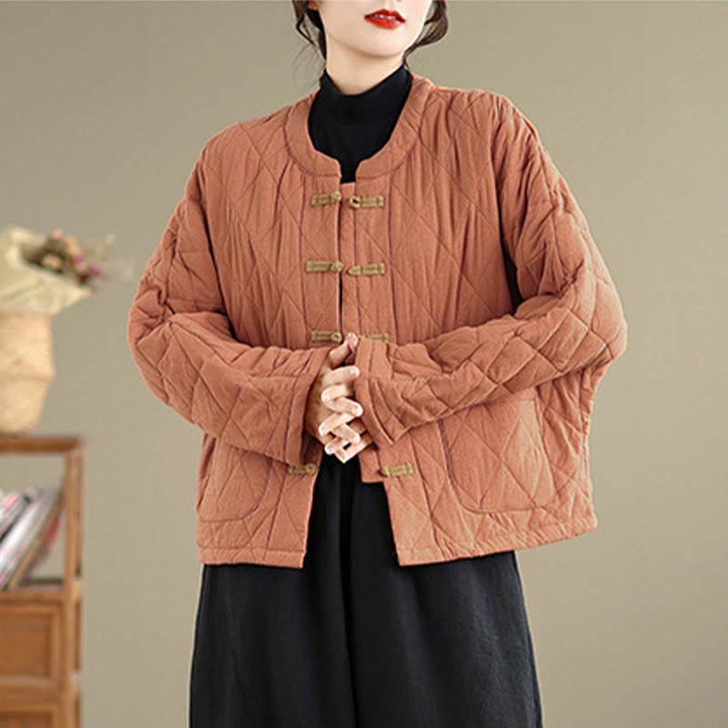 Buddha Stones Women's Plain Cotton-padded Tai Chi Zen Long Sleeve Jacket With Pockets - image 3