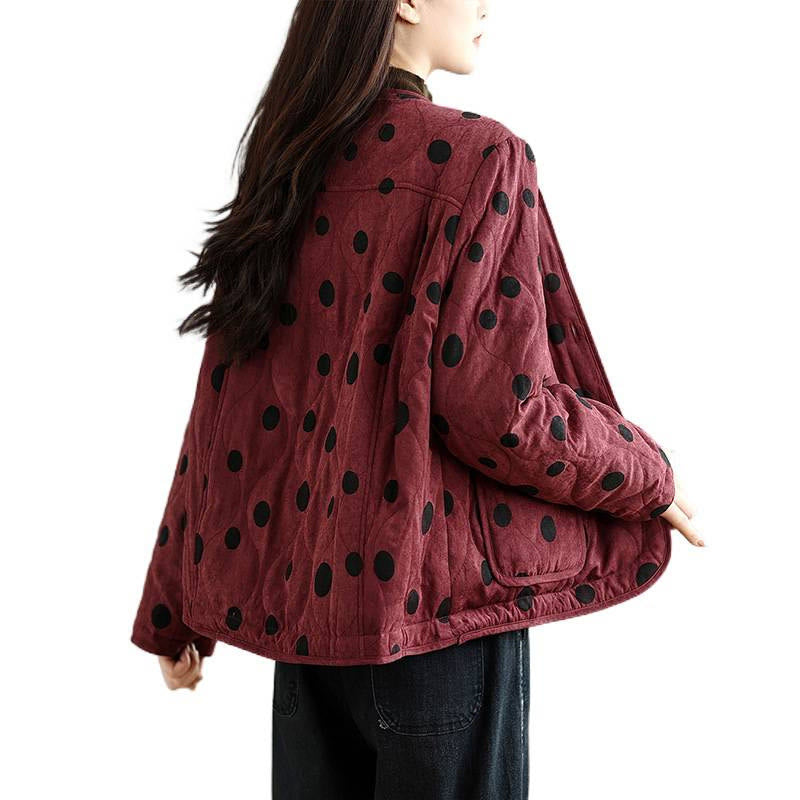 Buddha Stones Women's Reversible Design Dot Pattern Long Sleeve Thermal Cotton Jacket With Pockets - image 8