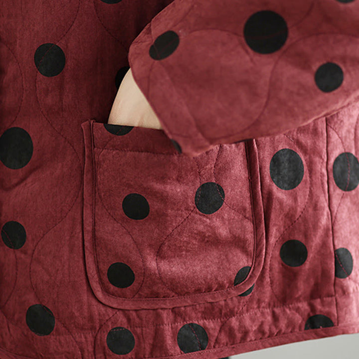 Buddha Stones Women's Reversible Design Dot Pattern Long Sleeve Thermal Cotton Jacket With Pockets - image 14