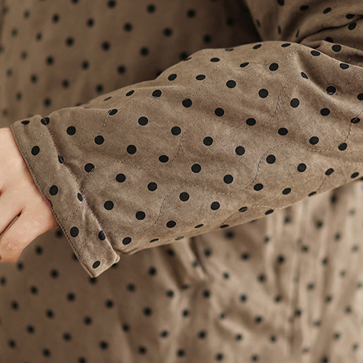 Buddha Stones Women's Reversible Design Dot Pattern Long Sleeve Thermal Cotton Jacket With Pockets - image 10