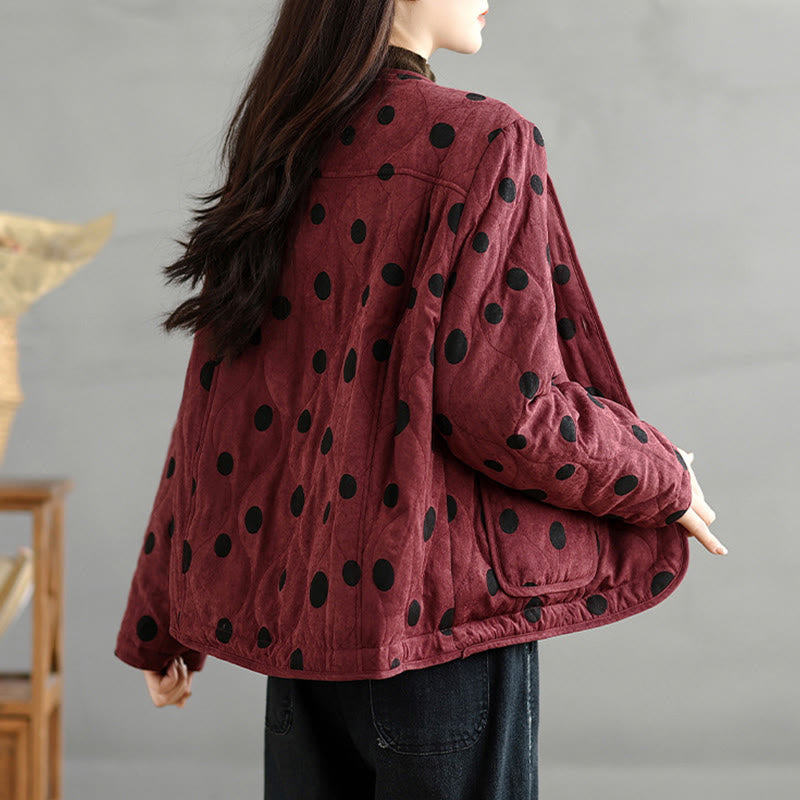 Buddha Stones Women's Reversible Design Dot Pattern Long Sleeve Thermal Cotton Jacket With Pockets - image 7