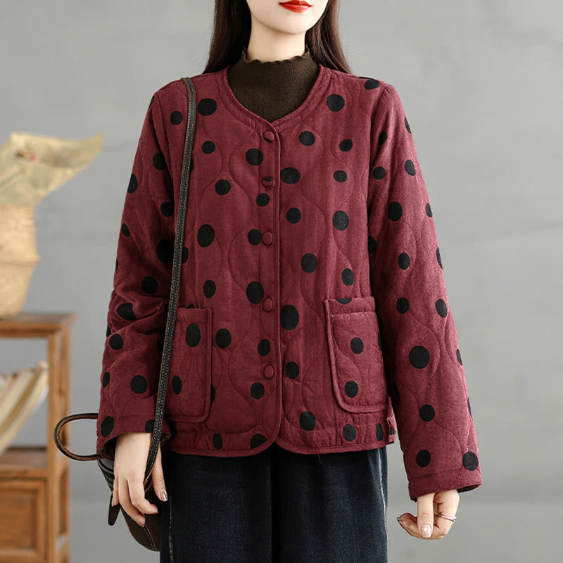 Buddha Stones Women's Reversible Design Dot Pattern Long Sleeve Thermal Cotton Jacket With Pockets - image 5