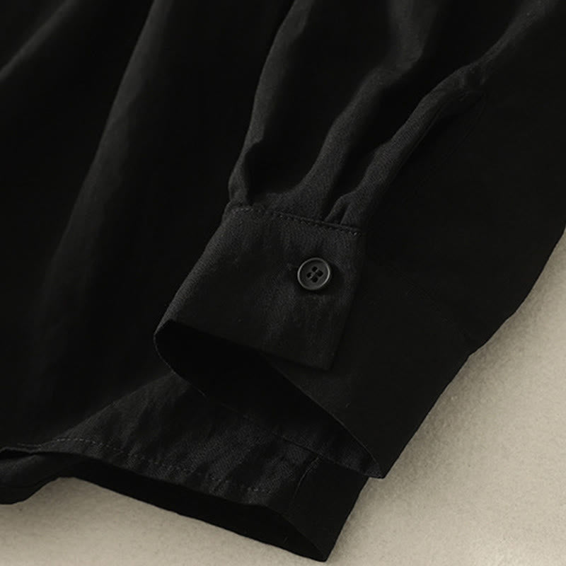 Buddha Stones Fall Stand Collar Chinese Frog-Button Simple Design Long Sleeve Women's Cotton Shirt - image 14