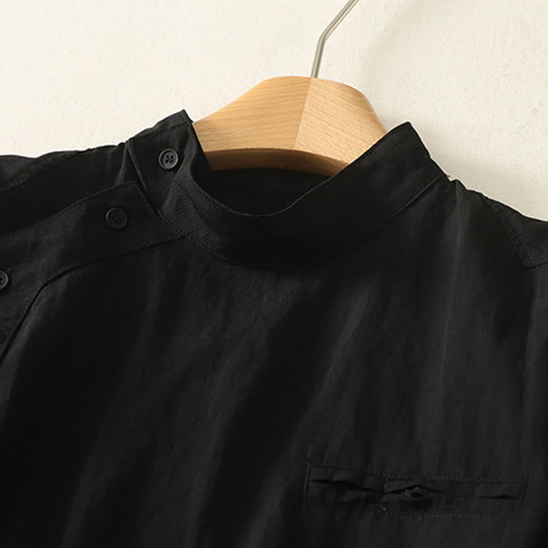 Buddha Stones Fall Stand Collar Chinese Frog-Button Simple Design Long Sleeve Women's Cotton Shirt - image 12