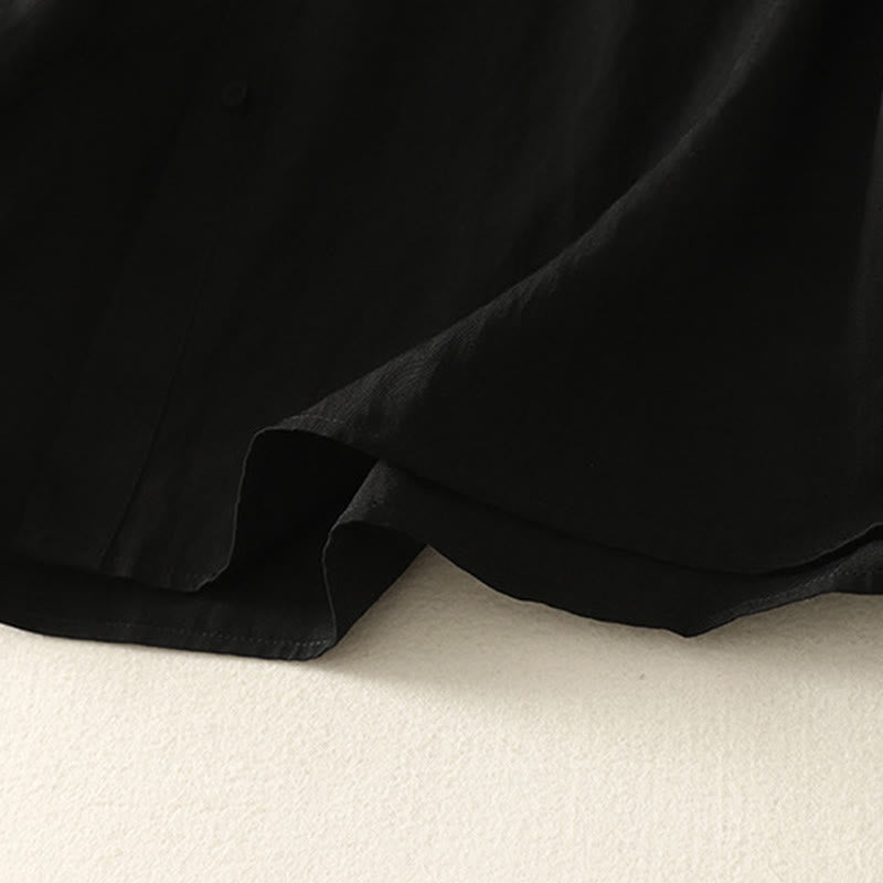 Buddha Stones Fall Stand Collar Chinese Frog-Button Simple Design Long Sleeve Women's Cotton Shirt - image 15