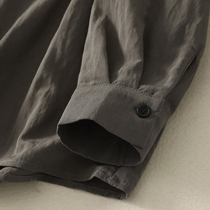 Buddha Stones Fall Stand Collar Chinese Frog-Button Simple Design Long Sleeve Women's Cotton Shirt - image 8