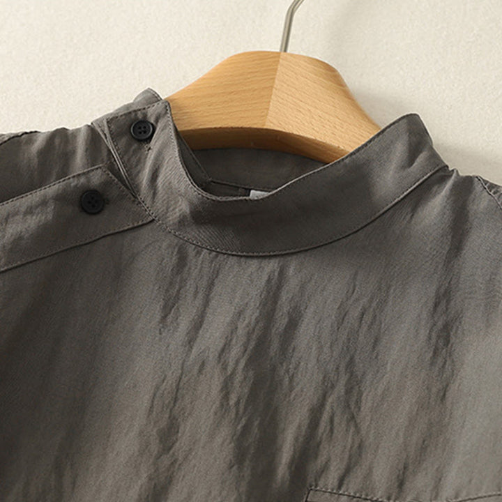 Buddha Stones Fall Stand Collar Chinese Frog-Button Simple Design Long Sleeve Women's Cotton Shirt - image 2