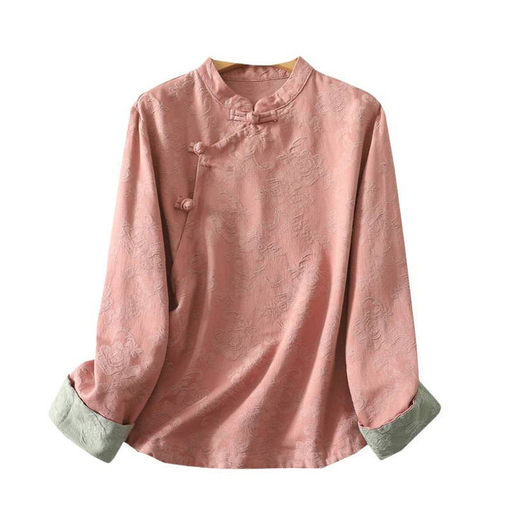 Buddha Stones Spring Plain Jacquard Design Women's Cotton Zen Long Sleeve Shirt - image 21