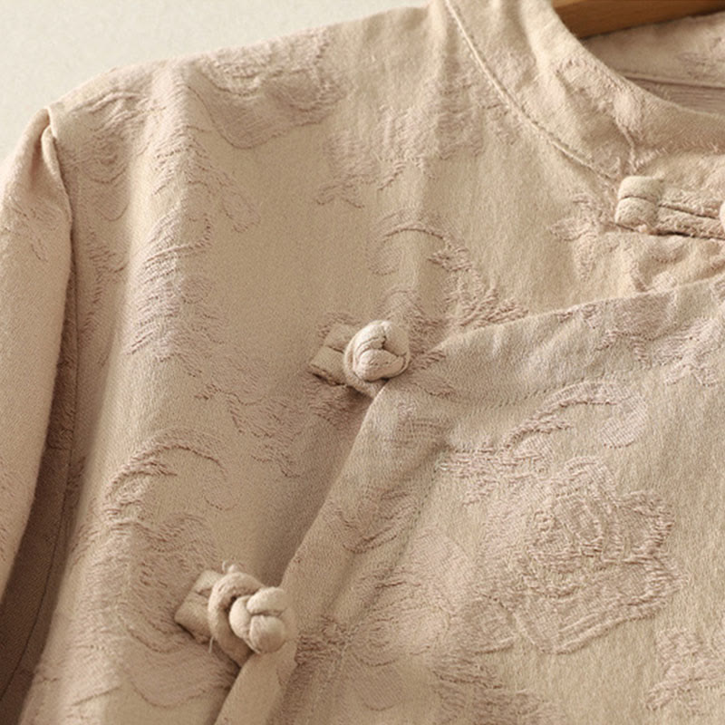 Buddha Stones Spring Plain Jacquard Design Women's Cotton Zen Long Sleeve Shirt - image 7