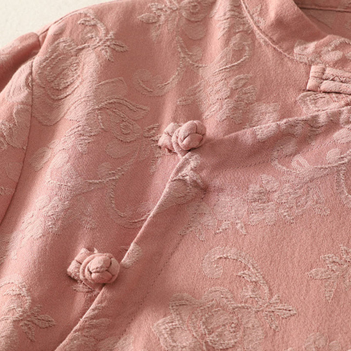 Buddha Stones Spring Plain Jacquard Design Women's Cotton Zen Long Sleeve Shirt - image 13