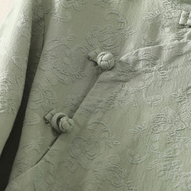 Buddha Stones Spring Plain Jacquard Design Women's Cotton Zen Long Sleeve Shirt - image 2