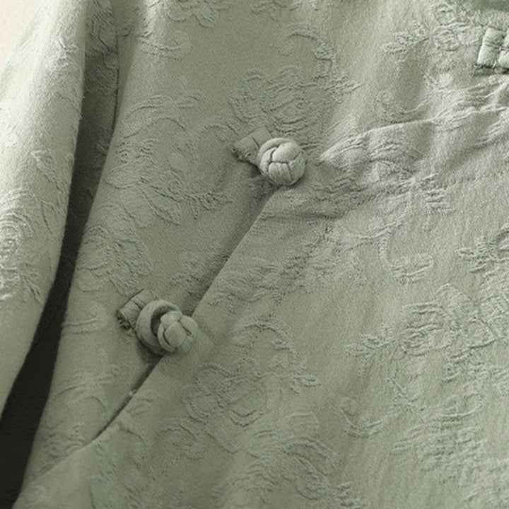 Buddha Stones Spring Plain Jacquard Design Women's Cotton Zen Long Sleeve Shirt - image 2