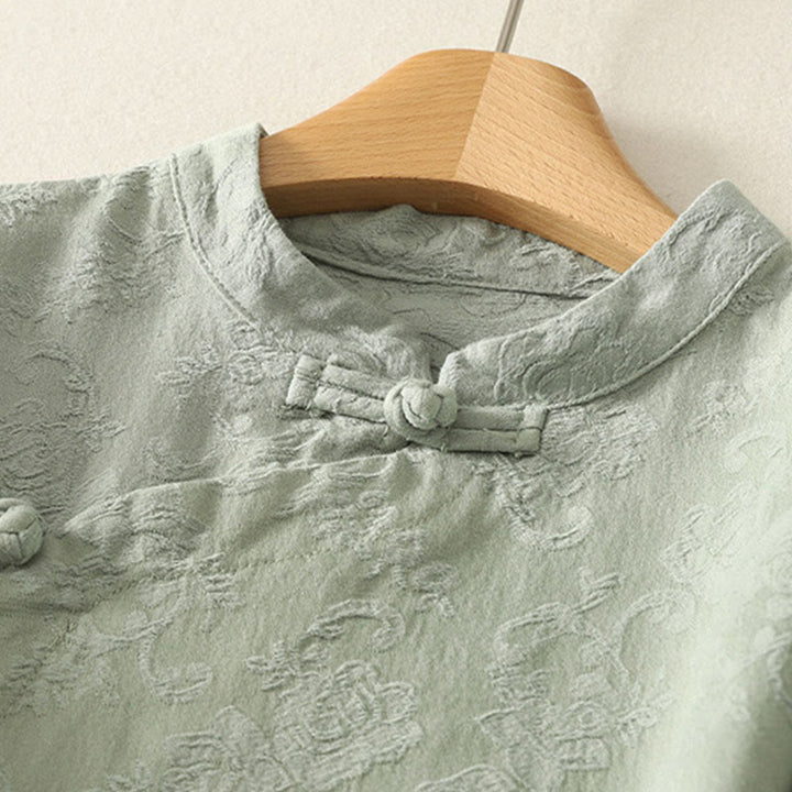 Buddha Stones Spring Plain Jacquard Design Women's Cotton Zen Long Sleeve Shirt - image 1